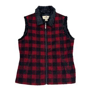 WOOLRICH Vintage Y2K Plaid Red Faux Fur Designer Outdoor Vest Womens Medium